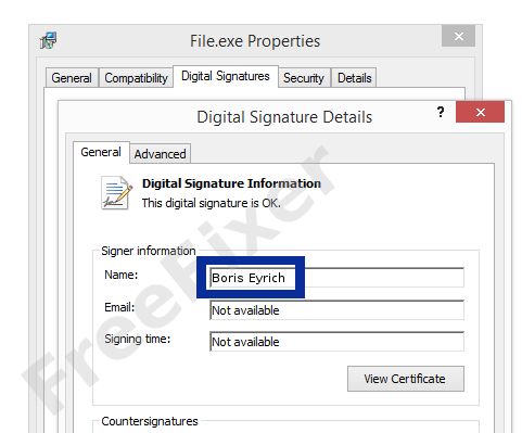 Screenshot of the Boris Eyrich certificate